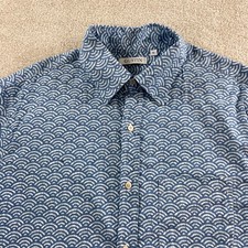 Gustin Shirt Mens XL Blue White Wave Print Cotton Short Sleeve Button Down USA picture