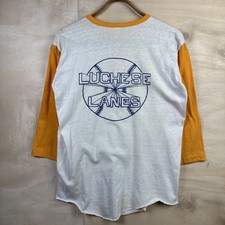 Vintage Luchese Lanes Niagara Falls Henley Baseball Jersey Distressed Shirt Sz L picture