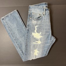 H&M Distressed Jeans Men’s 32x32 Blue Light Wash Shredded Grunge Modern Tapered picture
