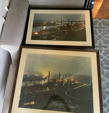Pair Vintage 1953 Art d’Arazien “Steel at Twilight Pittsburgh” 24x27, 15 x 18.5