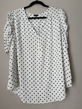 Torrid Harper Women's White/Black Polka Dot V-Neck Button Blouse Plus 2 SKU#0123 picture