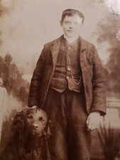 Antique 1890s Woodhouse Sheffield UK Photo Card Taylor Jeweller Large Black Dog picture