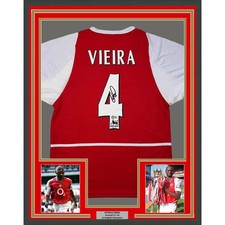 Framed Autographed/Signed Patrick Vieira 35x39 Arsenal Red Jersey BAS COA picture