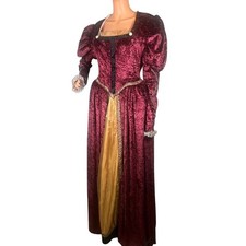 Medieval Costume Renaissance Velvet Gown Burgundy Gold Dress Theater Queen AS IS picture