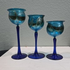 3 Austrian Bimini Werkstätte Loetz Style Iridescent Glass Tea Light Holders #B5 picture