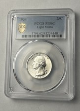 1934 P WASHINGTON QUARTER PCGS MS62 LIGHT MOTTO GOLD SHIELD picture