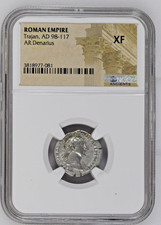 Roman Empire - Trajan AD 112-114 AR Denarius NGC XF Second of Five Good Emperors picture