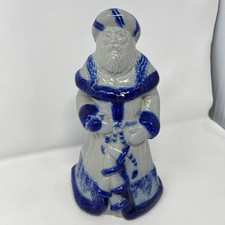 Rare Eldreth Salt Glaze Blue/White Ceramic 9 1/2” Santa with Bells Figurine picture