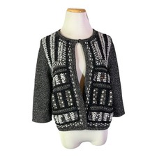 Chico's Size 1 (M) Geneva Glitz Cardigan Embellished Black Silver picture