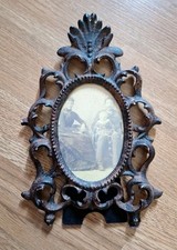 Iron Bronze Picture Frame Antique Easel Back Victorian Style 9.5 inch picture