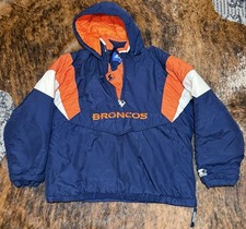 Vintage 90s Starter Jacket Denver Broncos NFL kangaroo pocket 1/2 Zip Hooded XL picture
