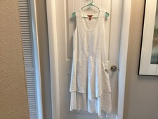 Sundance White Linen Scoop Neck Mixed Media Tiered Midi Dress Sz M picture
