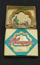 Vintage Japan Miniature Mariachi Band Figurine Wood Plaque Holiday Ornament picture