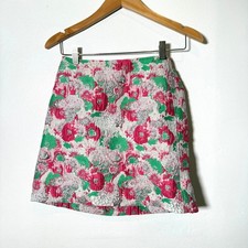 Ganni Mini Skirt Womens 34 Pink Green Metallic Floral Brocade picture