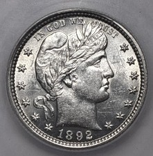 1892 P Barber Quarter  Uncirculated SEGS MS 64+ picture