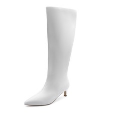 Lurnyet Women's Knee High Boots, Faux Leather Pointed Toe with 2 Inch Heel picture