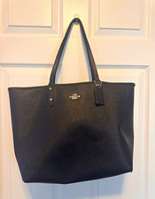 Coach Blk Floral Large Tote Double Handles Silver Hardware Logo Bag-Reversible picture