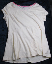 Isaac Mizrahi Live Womens Large Ivory Pink Trim Peplum Short Sleeve Top picture