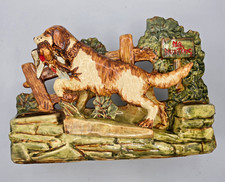 Vintage McCoy Ceramic Hunting Dog Planter Green Brown Beige 13in x 8in Glossy picture