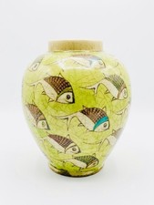 Antique Persian Middle Eastern Qajar Pottery Vase/Vessel with Fish picture