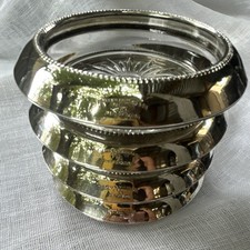 Vintage Frank M Whiting Sterling Silver Glass Coasters Starburst Set of 4 Stack picture