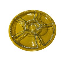 Vintage Mid Century Modern Rotating Yellow Lazy Susan Glass Chip Dip Serving Set picture