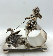 Antique Aurora #43 Figural Napkin Ring Cherub Swan Triple Plate Victorian 1875 picture