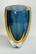 Vintage Flavio Poli Cobalt Blue Yellow Sommerso  Glass Vase Italy  50s Murano picture