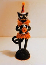 Johanna Parker Vintage By Crystal Spun Cotton Sculpted Head Halloween Black Cat picture