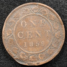 Canada 1 Cent 1859, Coin, Filled Die Error On 5, Inv#H380 picture