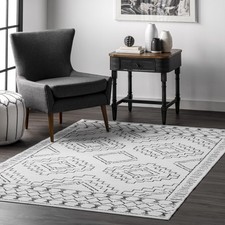 Nuloom SpinClean Noa White/Charcoal, 3' x 5', Moroccan, Soft And Cozy, High picture