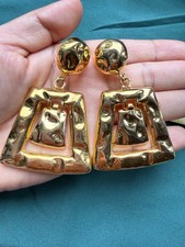 Vtg Unmarked Les Bernard? Heavy Metal Gold Tone Piercing Earrings Drop Dangling picture