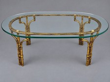 Hollywood Regency Gilt Faux Bamboo Oval Glass Coffee Table 46