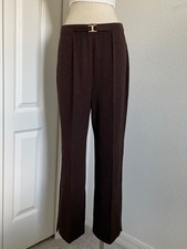 Vintage St. John Brown Knit Straight Leg Pants + Gold-tone Buckle Womens Size 10 picture