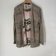 Marc Aurel Linen Cotton Open Knit Mesh Cardigan Taupe Pink Layered EU 36 picture
