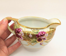 Antique Nippon Creamer Heavy Gold Moriage Pink Roses Hand Painted Porcelain Jap picture