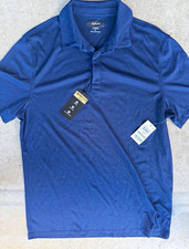 Alfani Alfatech Men's Polo Shirt M Navy Solid Short Sleeve Stretch Easy Care picture