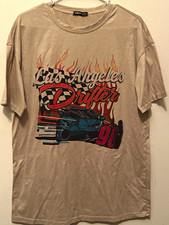 SHEIN Beige Cars Graphic Print Crew Neck Short Sleeve T-Shirt Regular S picture