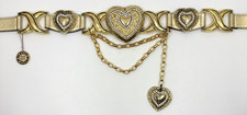 Streets Ahead MIA Heart Belt Gold Leather Chains Rhinestone Hearts Size Small picture