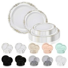 Elegant Vintage Disposable Plastic Plates Wedding Party Value Sets 120 PCS picture