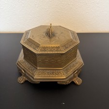 Vintage “Castilian” #9805 Solid Brass Covered Foot Box with Swan Finial  picture
