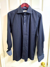 Eton Men’s Black Solid Dress Shirt Contemporary Fit 42 16.5 Spread Collar picture