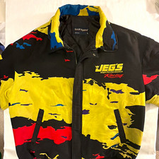 Vintage 90s Swingster JEGS Racing Logo Men's L Black Yellow Red Bomber Zip Nylon picture