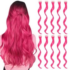 Pink Hair Extensions Clip in, Curly Wavy 16 Inch (Pack of 1) 10pcs-Hot Pink picture