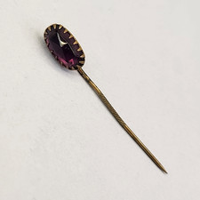 Antique Purple Glass Brooch Oval Faceted Bead Gold Filled Prong Set 2 1/8