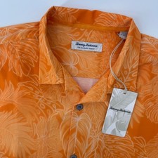 Tommy Bahama Button Down Mens L Orange Tropical Leaf Stretch The Bahama Coast picture