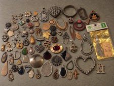 Huge Antique Vintage Estate Pendant Charm Lot Untested Mixed Metals Tarnish... picture