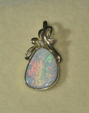 GORGEOUS 14k SOLID GOLD COLORFUL NATURAL AUSTRALIAN BOULDER OPAL SLIDER PENDANT picture