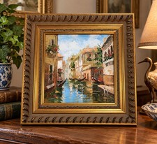 Original oil painting Venice canal scene in ornate gilt frame 15 by 13” Signed picture