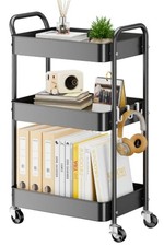 YASONIC 3-Tier Metal Rolling Cart Utility Carts with Wheels Black Standard picture